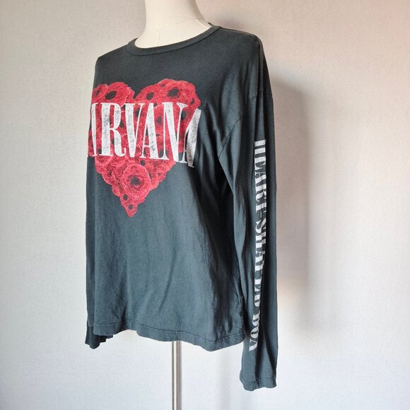 Daydreamer USA Nirvana Flower Heart Crew Longsleeve Vintage Black Cotton - Picture 4 of 16